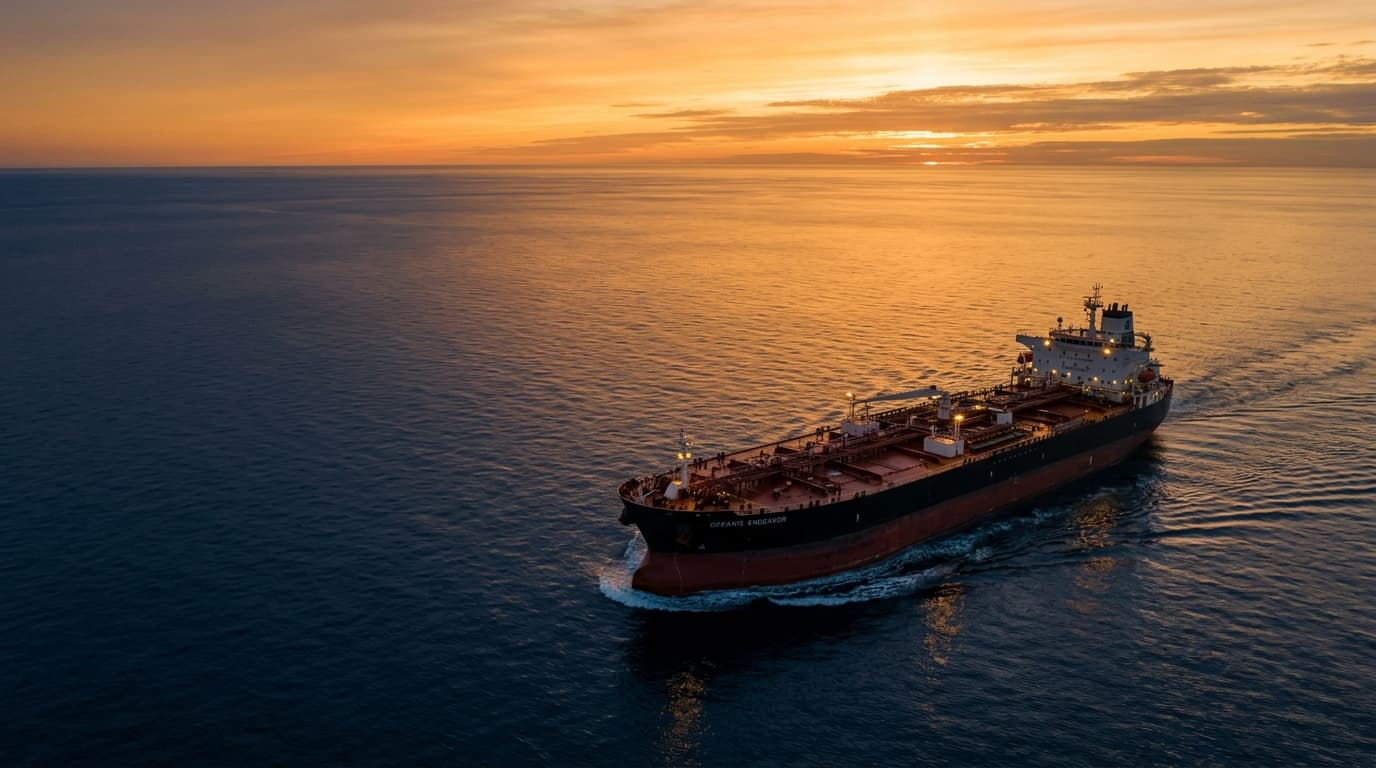 Petroleum tanker vessel at sea at dusk